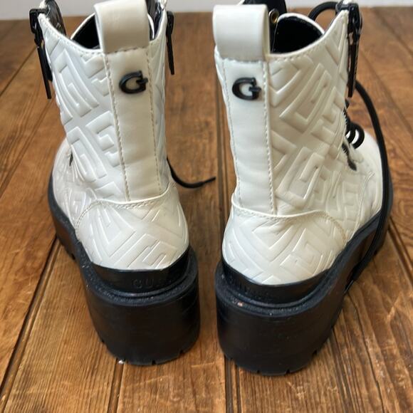 Women’s Girls Guess Fearne White black Lace-Up lug sole combat Ankle Boots - Picture 5 of 7